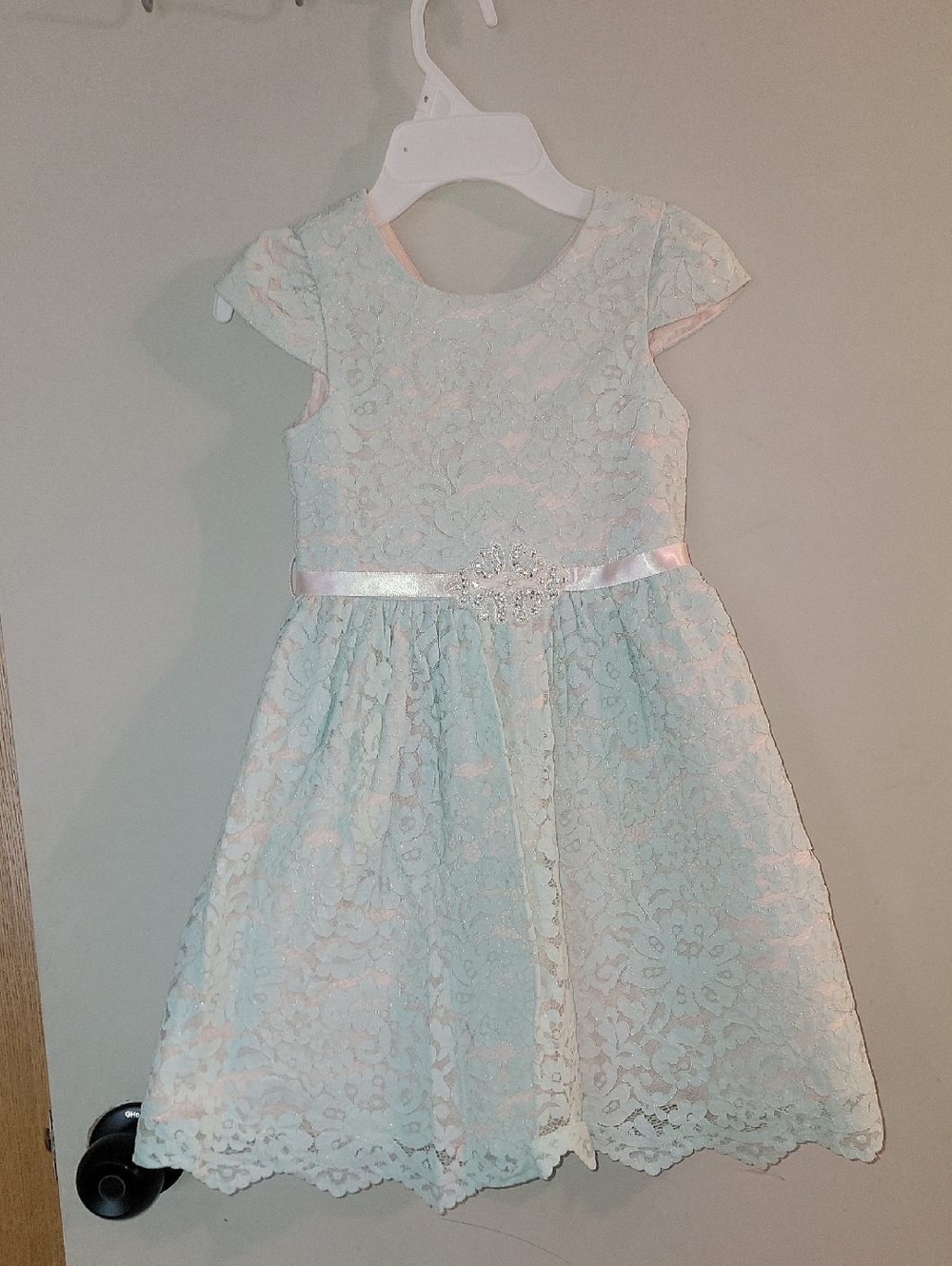 Girls Light Green Lace Party Dress with Satin Belt